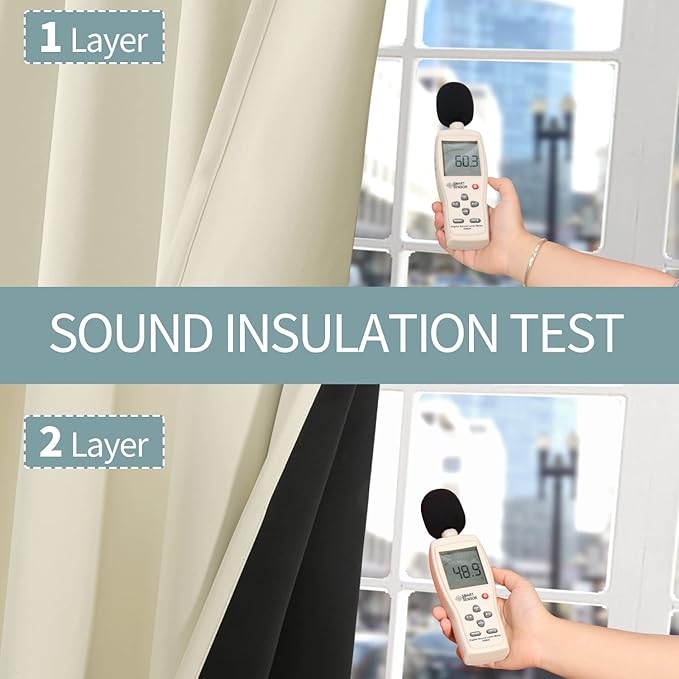 BGment Cream 100% Blackout Curtains for Bedroom 84 Inch Length 2 Panels Set, Thermal Insulated Full Light Blocking Grommet Noise Cancelling Window Curtains&Drapes with Black Liner, 42 Inch Wide Each
