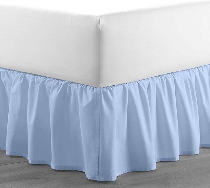 Light Blue Solid Ruffled Bed Skirt Full XL-20 Inch Drop Split Corner, Microfiber Bedskirt with Platform Three Sided Coverage