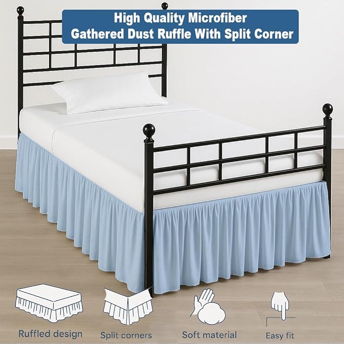 Ruffled Bed Skirt Split Corners with Platform, Tailored Fit Hotel Quality Wrinkle Free Ultra-Soft Microfiber Dust Ruffle, Upto 24 Inch Drop, Full, Sky Blue