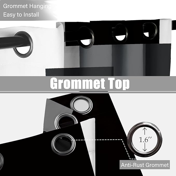 Black Grey Short Blackout Curtains 45 inch Length 2 Panels Set White Grey Modern Abstract Geometric Drapes for Kitchen Black Out Curtains Insulated Room Darkening Small Window Curtains, 42Wx45L