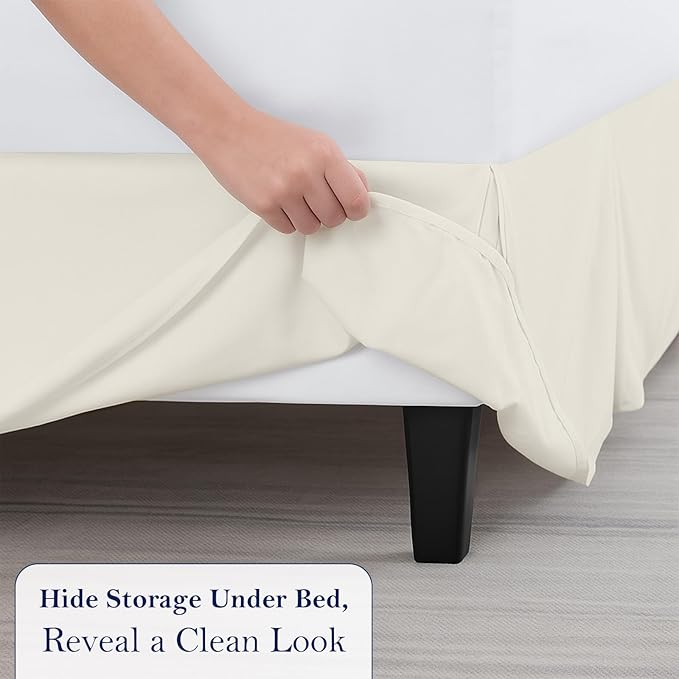 Full Bed Skirt, Luxury 24 Inch Drop Ivory Pleated Bed Skirt, Double Brushed Microfiber, Box Pleat Design, Wrinkle & Fade Resistant, Easy Fit Tailored Bedskirt for Full Size Beds