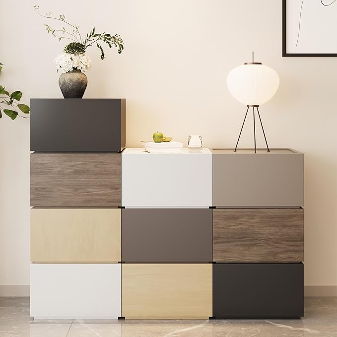 Modular Stackable Drawers, Modern Nightstand Modular Storage Bins - Storage Cabinet, Bedside Table, Sofa End Table for Living Room Hallway Entryway Oak Small Set 1