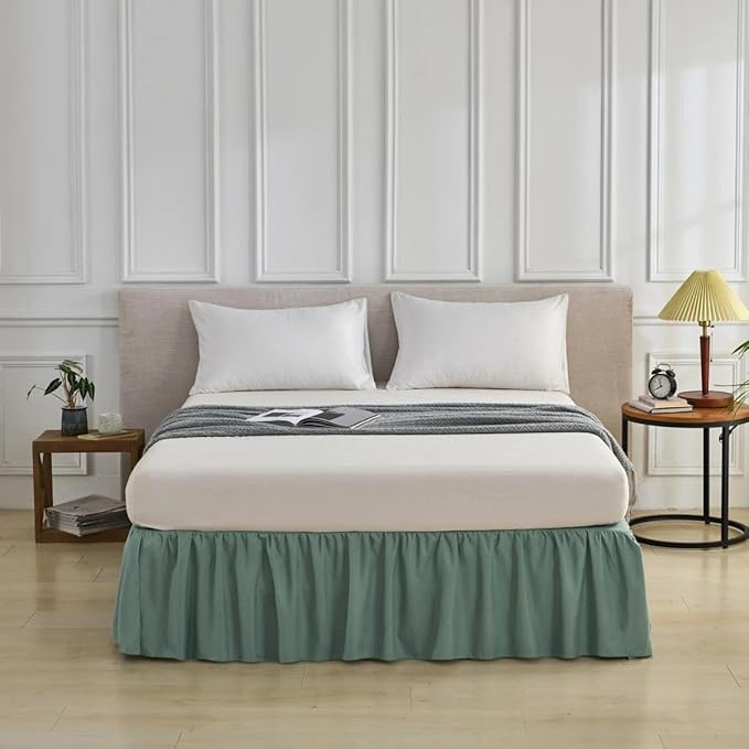 Bed Skirt Queen Size Ruffled Bed Skirt with Split Corners, Queen Bed Skirts 14 Inch Drop with Platform, 14'' Queen, Sage Green