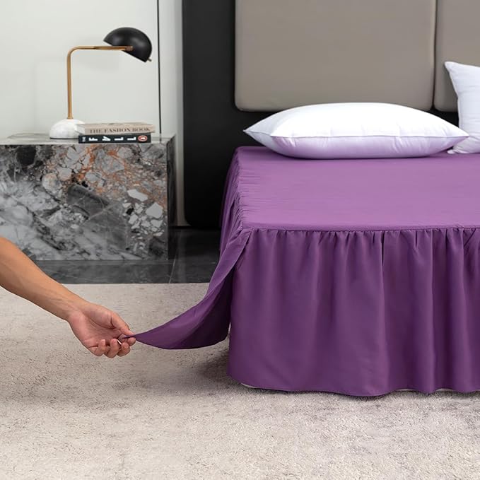 Bed Skirt Queen Size Ruffled Bed Skirt with Split Corners, 14 Inch Drop Dust Ruffle Bed Skirts with Platform, Gathered Style, 100% Microfiber, Grape