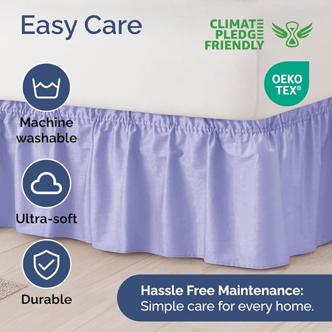 Wrap Around Dust Ruffle Bed Skirt - Lavender - Twin/Twin XL Size Beds with 12 Inch Drop - Easy Fit Elastic Strap - Adjustable Pleated Bedskirt w/Brushed Fabric Wrinkle Free - Women, Men, Kids & Teens
