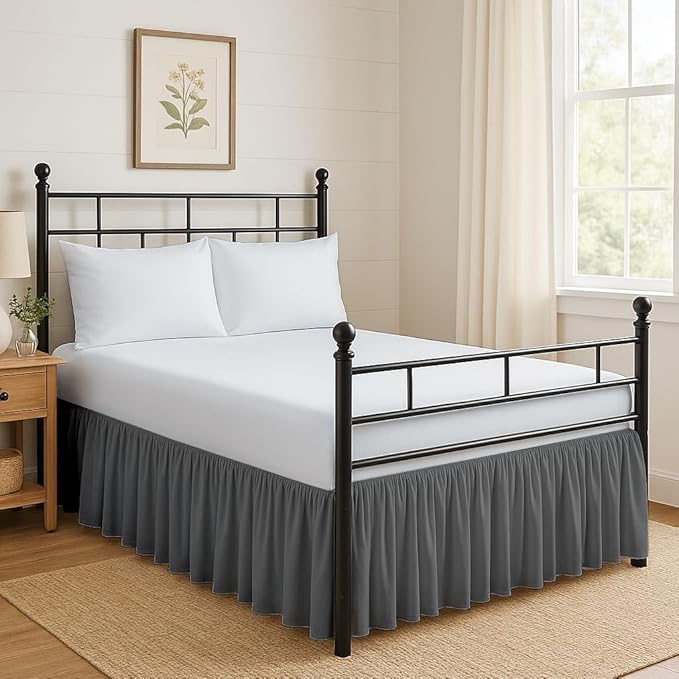 Ruffled Bed Skirt Split Corners with Platform, Tailored Fit Hotel Quality Wrinkle Free Ultra-Soft Microfiber Dust Ruffle, Upto 18 Inch Drop, Twin XL, Dark Grey