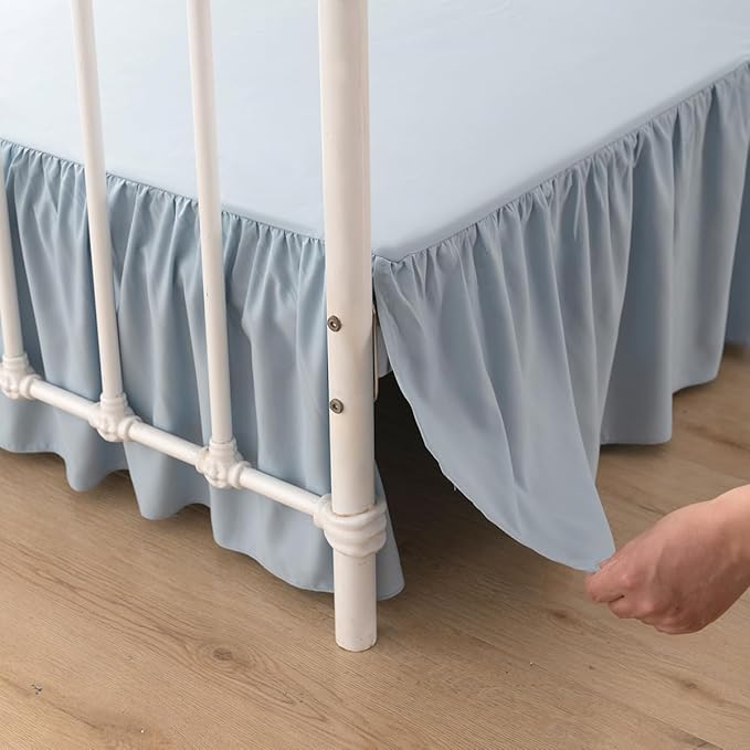 Bed Skirt Queen Size Ruffled Bed Skirt with Split Corners, 14 Inch Drop Dust Ruffle Bed Skirts with Platform, Gathered Style, 100% Microfiber, Grayish Blue
