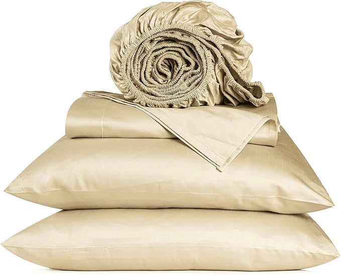 URBANHUT 800 Thread Count 100% Cotton Full Size Sheets, Luxury 4 Piece Full Bedsheets, Hotel Sheets Sateen Finish - Better Than Egyptian, 16" Elasticized Deep Pocket - Sand