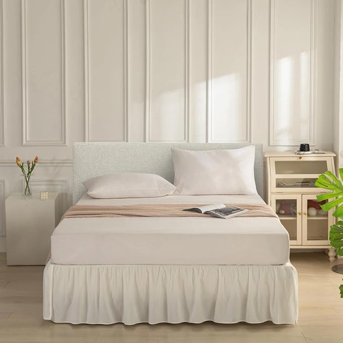 Bed Skirt Twin Size Ruffled Bed Skirt with Split Corners, Ivory Bed Skirts 18 Inch Drop, Bed Skirting with Platform, 18'' Twin
