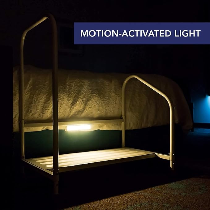 Step2Bed Bed Rails For Elderly with Adjustable Height Bed Step Stool & LED Light for Fall Prevention - Portable Medical Step Stool comes with Handicap Grab Bars making it easy to get in and out of bed