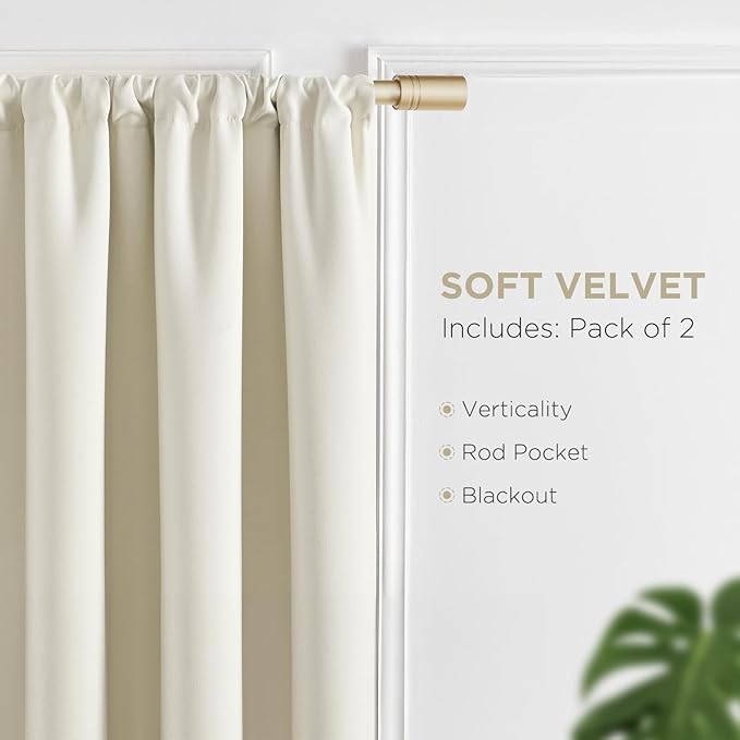 Joydeco White Velvet Curtains 84 Inches 2 Panels, Luxury Thermal Insulated Soft White Curtains for Bedroom & Living Room, Room Darkening Velvet Drapes, Rod Pocket (52W x 84L)