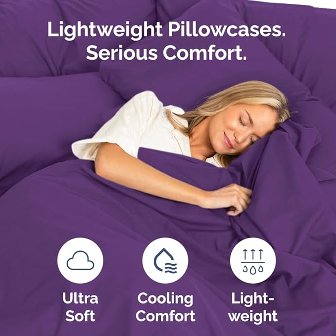 Standard Pillow Cases Set of 10 - Ultra Soft Hotel Quality Pillowcase Covers - Comfy, Cozy & Wrinkle Free - Shrink, Stain and Fade Resistant - Machine Washable Pillow Protectors - 10 Pcs Set - Purple