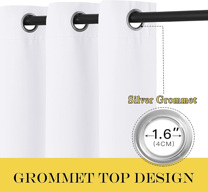 NICETOWN Blackout Drapery Curtain Panel 90 inches Long - Window Treatment Thermal Insulated Grommet Blackout Curtain/Drape for Bedroom Living Room (White, 1 Panel, 46 by 90 inches)