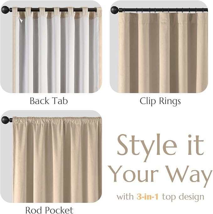 Lazzzy Cream Blackout Velvet Curtains 84 Inch Long Thermal Insulated Room Darkening Curtain Drapes Luxury Back Tab Window Treatments for Bedroom Living Room 2 Panels, 52 x 84 Inch, Latte