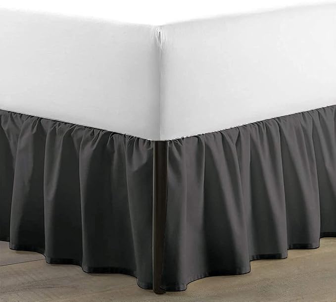 SKY BEDDINGS - Full Size Ruffled Bed Skirt with Split Corners - 12 Inch Drop Dust Ruffle Bed Skirt with Platform Three Sided Coverage - 100% Microfiber, Dark Grey