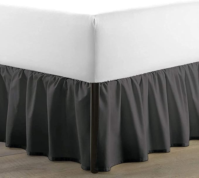 SKY BEDDINGS - King Size Ruffled Bed Skirt with Split Corners - 14 Inch Drop Dust Ruffle Bed Skirt with Platform Three Sided Coverage - 100% Microfiber, Dark Grey