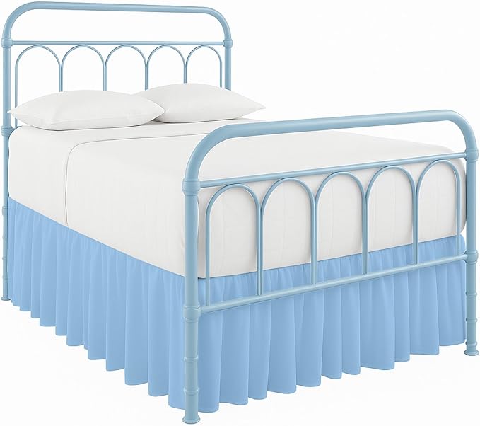 Ruffled Bed Skirt with Split Corners-Dust Ruffle - 18" Drop 100% Microfiber Soft,Sheen & Luxurious Look - Bed Skirts (Light Blue -Twin)