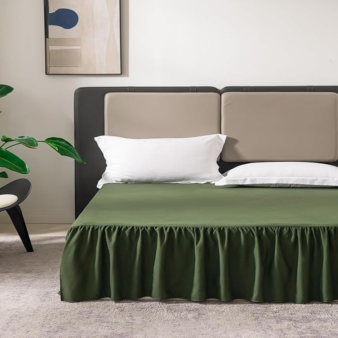 Green Bed Skirt King Size Ruffled Bed Skirt with Split Corners, King Bed Skirt 16 Inch Drop, King Size Bed Skirt Green for Ruffled Bed Skirt with Split Corners, Bed Skirt King Size