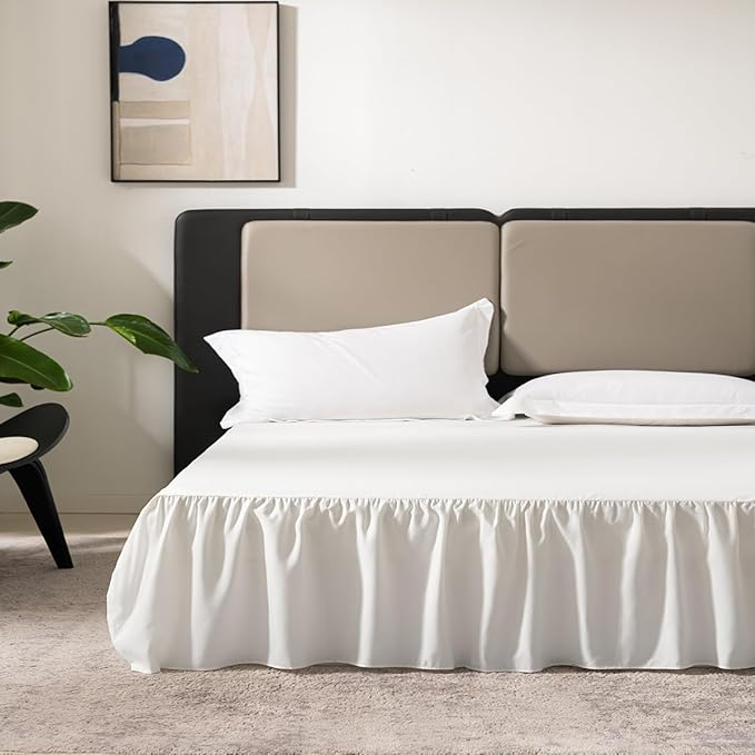 TSUTOMI Ivory Bed Skirt Twin Size Ruffled Bed Skirt with Split Corners, Twin Bed Skirt 14 Inch Drop,Twin Size Bed Skirt Ivory for Ruffled Bed Skirt with Split Corners, Bed Skirt Twin Size