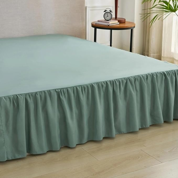 Bed Skirt Full Size Ruffled Bed Skirt with Split Corners, Full Bed Skirts 14 Inch Dropr with Platform, 14'' Full, Sage Green
