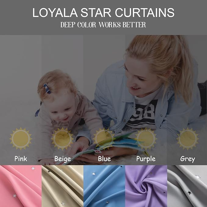 Star Curtains Blackout Curtains for Bedroom, Double Layer Curtains Nursery Curtains Cute Curtains, Kids Curtains for Girls, Curtains 63 Inch Length 2 Panels, Pink Curtains, 52 X 63 Inches