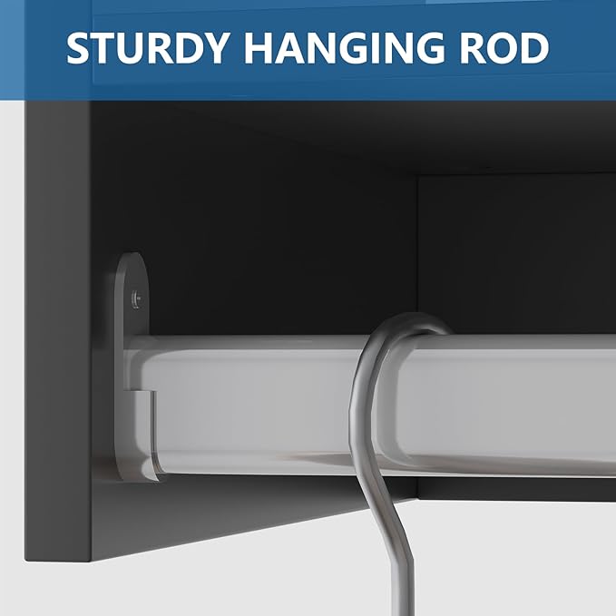 Tall Hanging Closet Unit, Modular Closet System, Wood Closet System Organizer with Storage for Walk In Closets, Clothing Rack Wardrobe Closet for Hanging Clothes, Bedroom, Black, 22.5"W