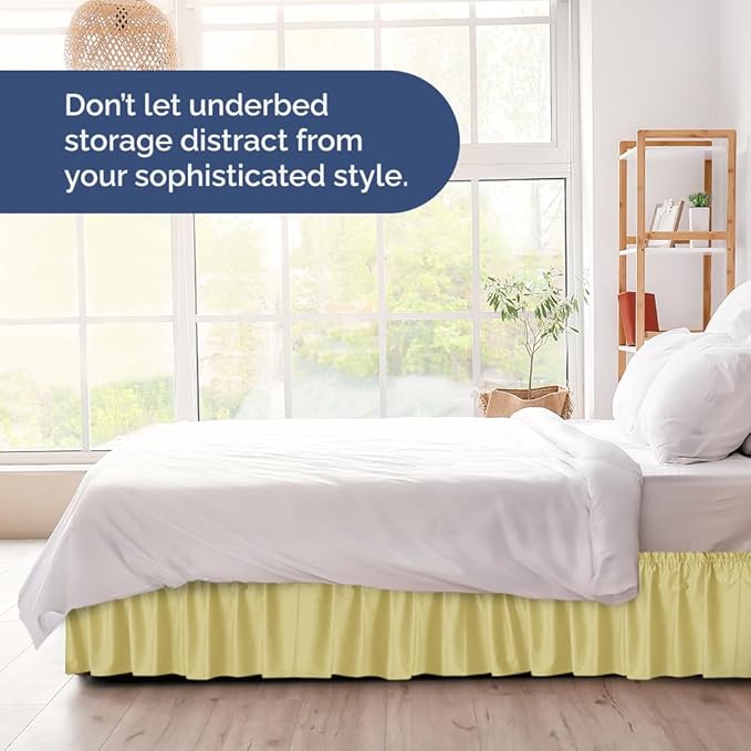 Wrap Around Dust Ruffle Bed Skirt - Yellow - Twin/Twin XL Size Beds with 12 Inch Drop - Easy Fit Elastic Strap - Adjustable Pleated Bedskirt w/Brushed Fabric - Wrinkle Free - Women, Men, Kids & Teens