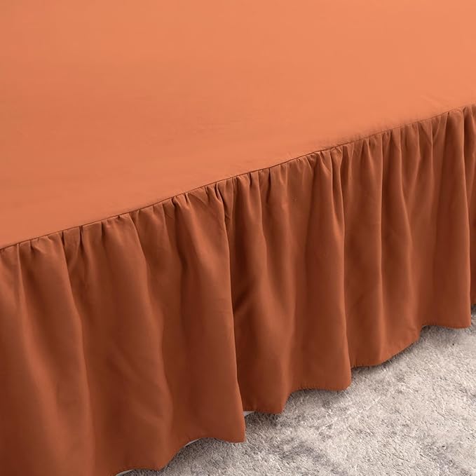 Terracotta Bed Skirt Full Size Ruffled Bed Skirt with Split Corners, Full Bed Skirt 12 Inch Drop, Full Size Bed Skirt Terracotta for Ruffled Bed Skirt with Split Corners, Bed Skirts Full Size