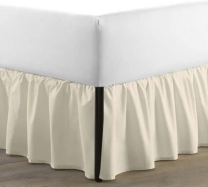 SKY BEDDINGS - Queen Size Ruffled Bed Skirt with Split Corners - 12 Inch Drop Dust Ruffle Bed Skirt with Platform Three Sided Coverage - 100% Microfiber, Ivory