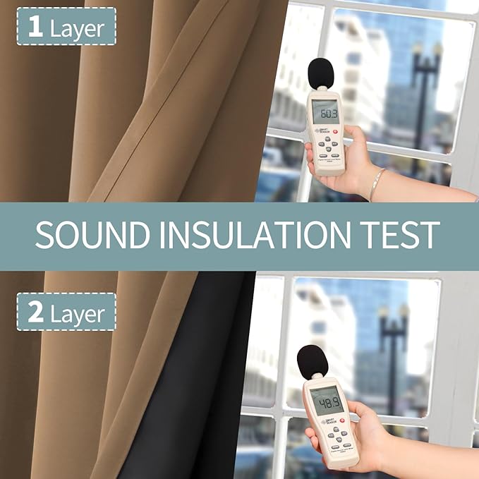 BGment Thermal Insulated 100% Blackout Curtains for Bedroom with Black Liner, Double Layer Full Room Darkening Noise Reducing Grommet Curtain (52 x 90 Inch, Taupe, 2 Panels)