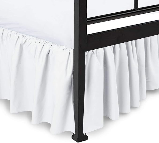 Ruffled Bed Skirt with Split Corners, White, King 16 Inch Drop Bedskirt, Hotel Quality Brushed Microfiber Wrinkle Free Dust Ruffle Bed Skirt King Size