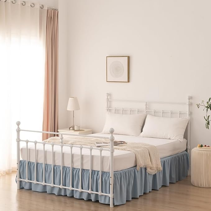 Bed Skirt Queen Size Ruffled Bed Skirt with Split Corners, 18 Inch Drop Dust Ruffle Bed Skirts with Platform, Gathered Style, 100% Microfiber, Grayish Blue