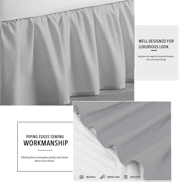Sleepwell Ruffled Bed Skirt With Split Corners - 18 Inch Drop Poly Cotton/Microfiber Bedskirt With Platform Three Sided Coverage - Full, Light Grey