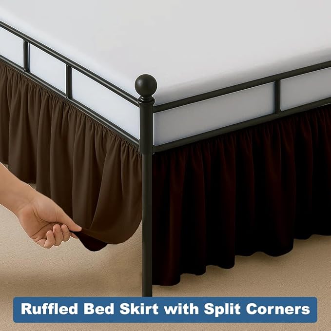Ruffled Bed Skirt Split Corners with Platform, Tailored Fit Hotel Quality Wrinkle Free Ultra-Soft Microfiber Dust Ruffle, Upto 18 Inch Drop, Twin, Chocolate