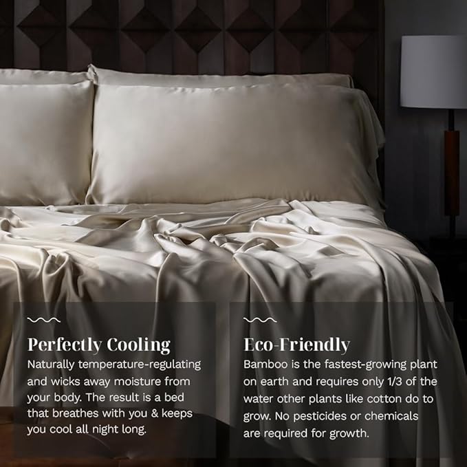 LUXOME Luxury Sheet Set | 100% Rayon (Viscose) from Bamboo | Full Size - Dune | Deep Pockets | 4-Piece Set (Fitted, Flat, 2 Pillowcases)