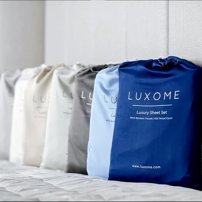 LUXOME Luxury Sheet Set | 100% Rayon (Viscose) from Bamboo | Split King - Charcoal | Deep Pockets | 5-Piece Set (2 Fitted, Flat, 2 Pillowcases)