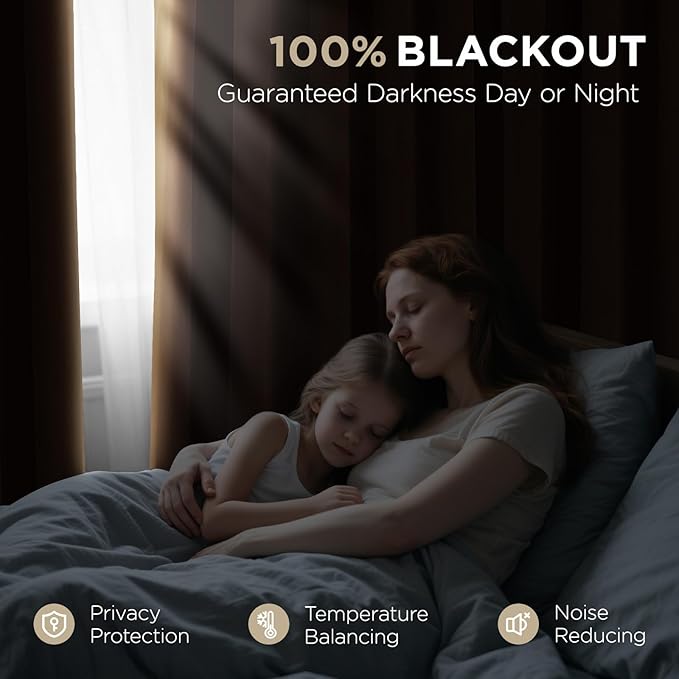 Joydeco Golden Brown 100% Blackout Curtains 108 Inch 2 Panels, Luxury Thermal Brown Velvet Curtains for Bedroom Living Room, Soundproof Blackout Window Drapes, Rod Pocket & Back Tab (52W x 108L)