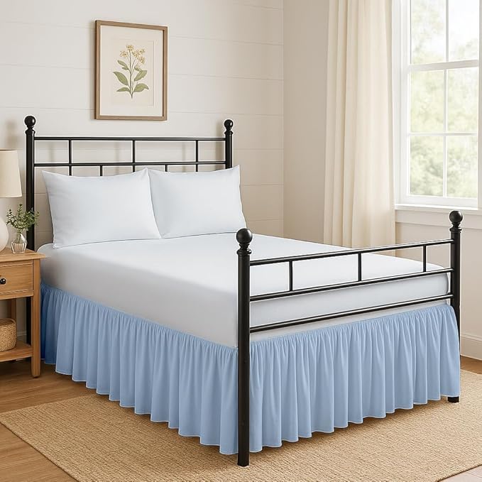 Ruffled Bed Skirt Split Corners with Platform, Tailored Fit Hotel Quality Wrinkle Free Ultra-Soft Microfiber Dust Ruffle, Upto 16 Inch Drop, Full XL, Sky Blue
