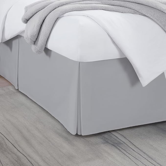 Luxury Pleated Bed Skirt, 16 Inch Tailored Drop Bed Skirt, Soft Double Brushed Premium Microfiber Bed Skirt, Easy Fit Bed Skirt, Fade & Wrinkle Resistant, Box Pleated King Size Bedskirts - Light Grey