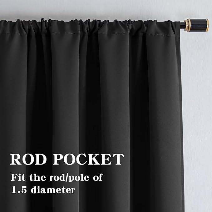 Blackout Curtains 90 Inches Long 2 Panels Set, Dark Grey Curtains Thermal Insulated Room Darkening Drapes for Bedroom, Rod Pocket Light Blocking Drapes Living Room(52W × 90L, Dark Grey)