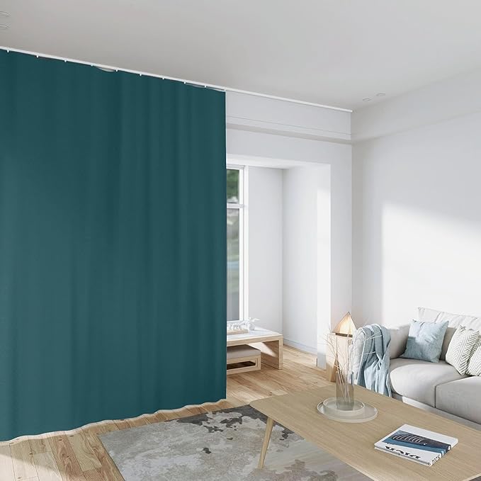 Room Divider Curtains Total Blackout Privacy Curtain Panel Room Thermal Insulated Noise Reduction Curtains for Bedroom Window Living Room Ceiling Track Curtain W 15 ft × H 8 ft Azure Blue