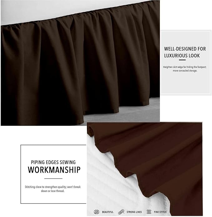 Chocolate Solid Ruffled Bed Skirt Twin-16 Inch Drop Split Corner, Microfiber Bedskirt with Platform Three Sided Coverage