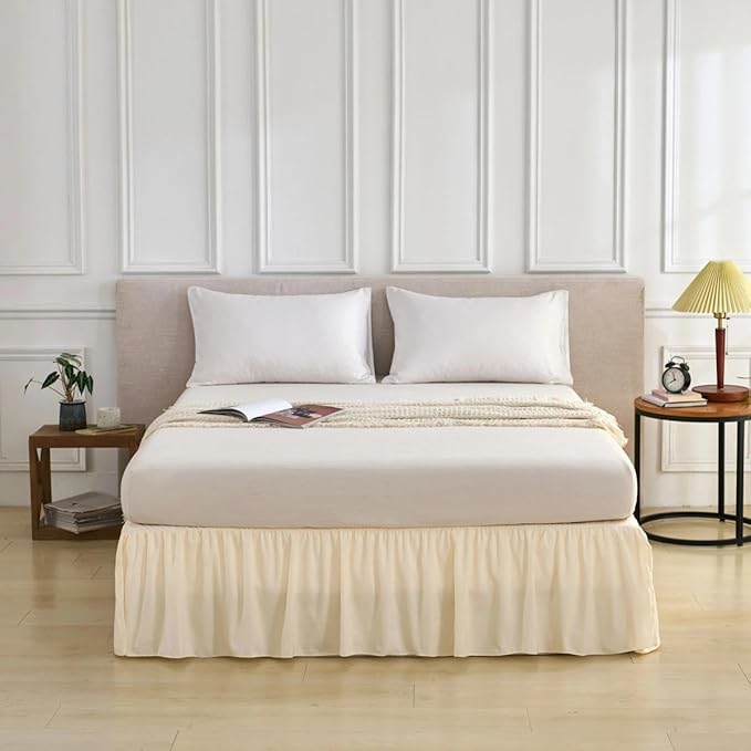 Bed Skirt Full Size Ruffled Bed Skirt with Split Corners, Full Bed Skirts 14 Inch Drop with Platform, 14'' Full, Beige