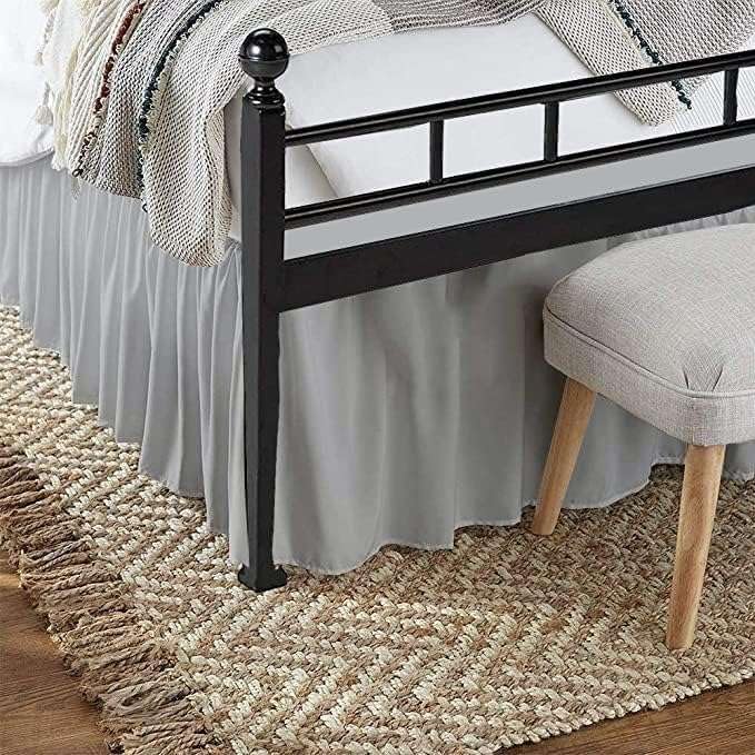 Light Grey Solid Ruffled Bed Skirt Twin-24 Inch Drop Split Corner, Microfiber Bedskirt with Platform Three Sided Coverage