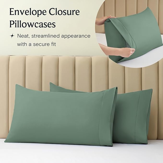 LuxClub 3 PC Twin XL Sheet Set, Deep Pockets Wrinkle Free Cooling Bed Sheets Hotel Bedding for Women, Men, Kids & Teens, Includes 1 Fitted Sheet, 1 Flat Sheet and 1 Pillowcase-Tree Moss Green