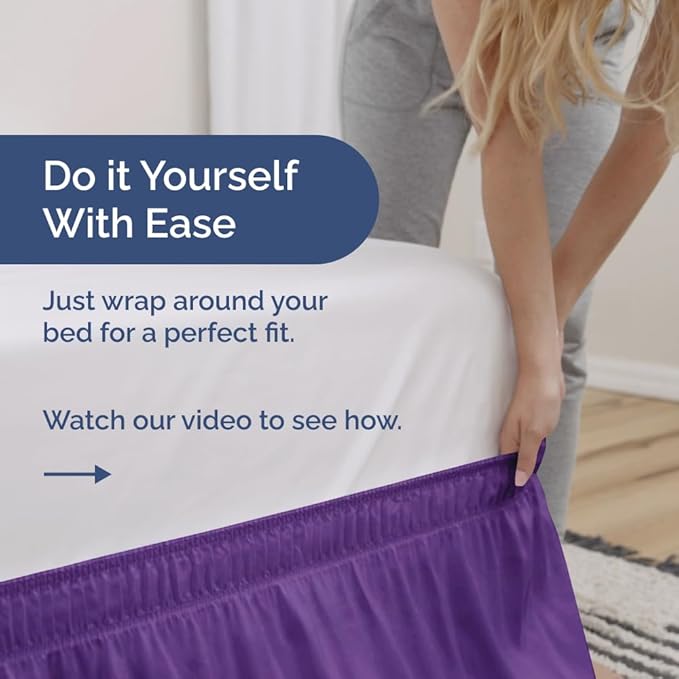 Wrap Around Dust Ruffle Bed Skirt - Purple - Twin/Twin XL Size Beds with 21 Inch Drop - Easy Fit Elastic Strap - Adjustable Pleated Bedskirt w/Brushed Fabric - Wrinkle Free - Women, Men, Kids & Teens