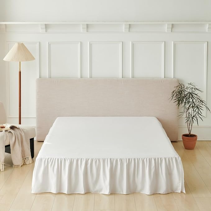 Bed Skirt Full Size Ruffled Bed Skirt with Split Corners, Full Bed Skirts 16 Inch Drop with Platform, White, 16'' Full