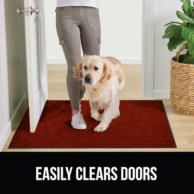 GORILLA GRIP Waterproof Traffic Guard Door Mat, 47x35, Heavy Duty Entryway Mats, Strong Rubber Back Commercial Utility Rugs for Office Hallway, Garage Floor and Home, Low Profile Carpet Runner, Red