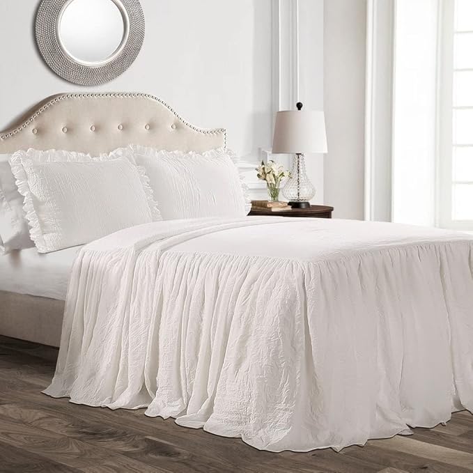 Lush Decor Ruffle Skirt Bedspread Set - 2-Piece Luxurious Farmhouse Bedding - Elegant Ruffle Detail - Timeless Style - Soft Lightweight Sheets - Twin, Neutral
