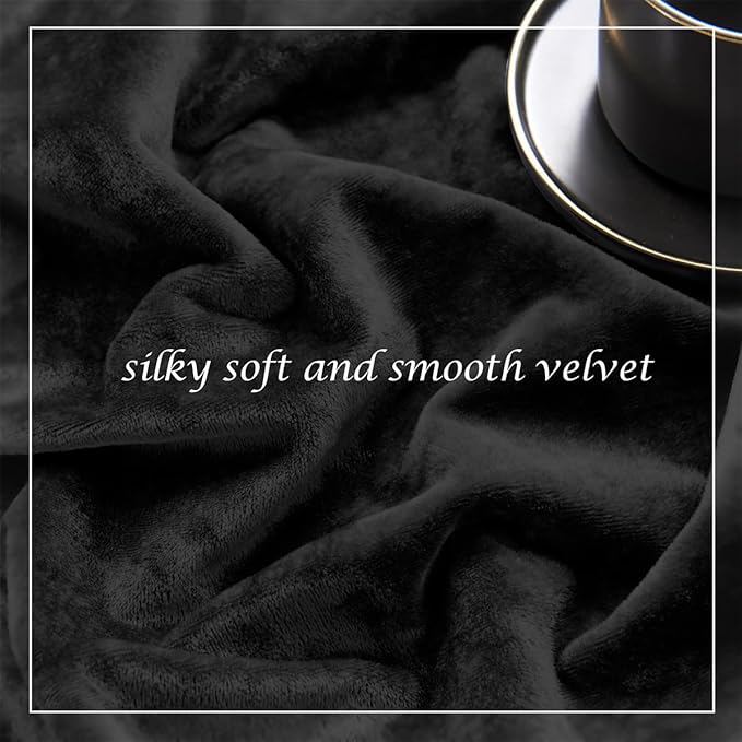 SMILETIME Black Crushed Velvet Curtains 52x96 inch Luxurious Thermal Insulated Soundproof Drapes for Living Room Bedroom Office Soft and Durable Light-Filtering Window Treatments, 2 Panels